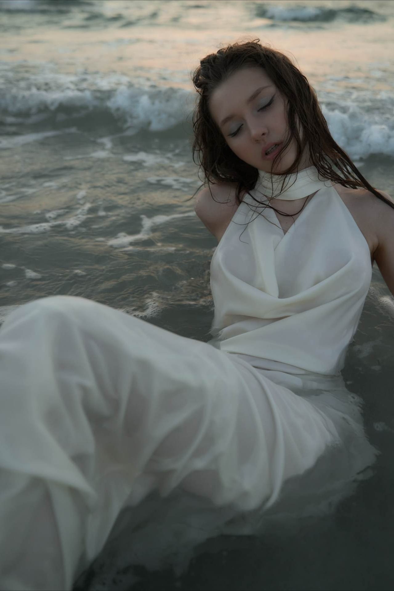 Satin V-Neck Halter Backless Maxi Party Dress