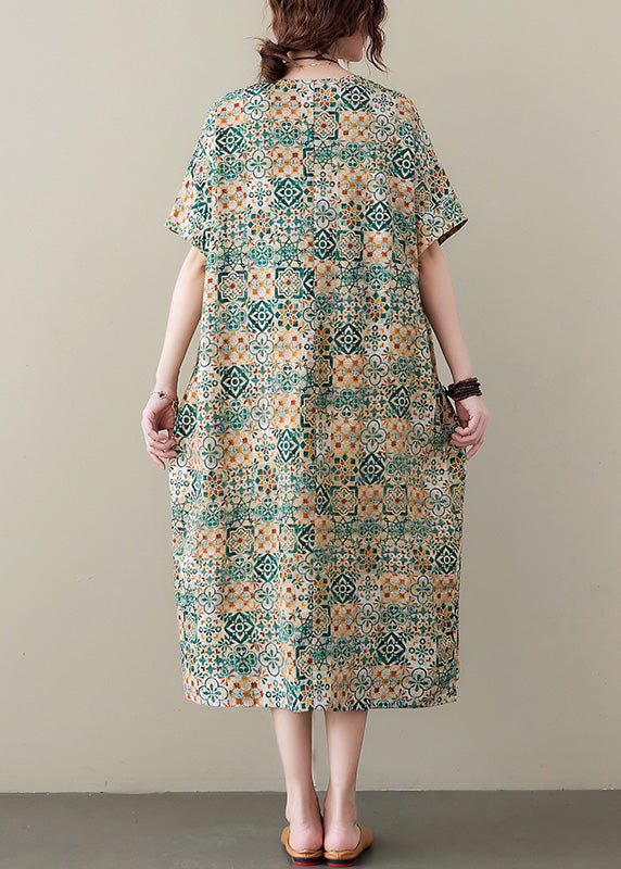 Geometric Mosaic Print Crew Neck Short Sleeve Oversized Shift Midi Dress