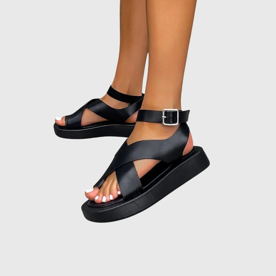 Ankle Strap Buckle Open Toe Platform Flat Sandals