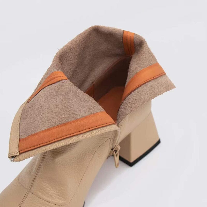 Classic Nude Leather Boots Elegant Glove-Like Ankle Boots High Heel Side Zipper Boots
