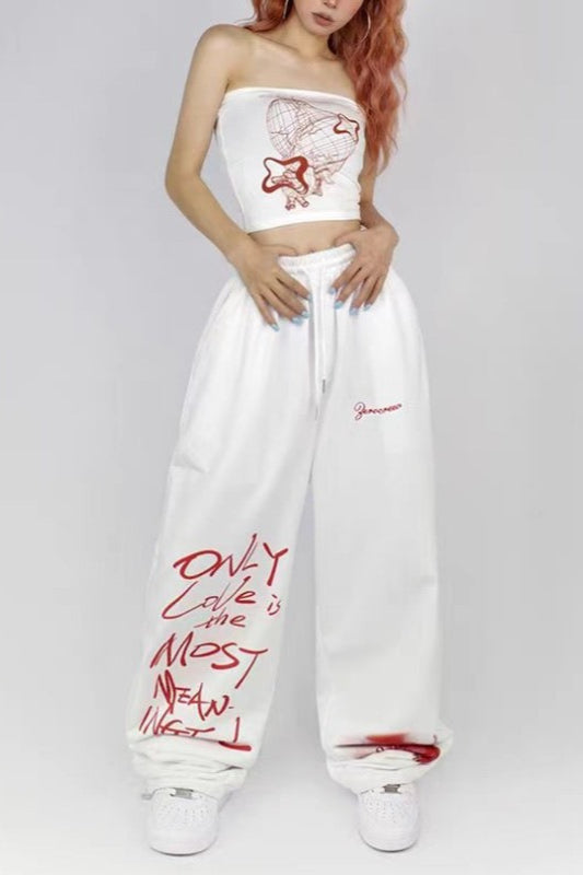 High Waist Loose Wide Leg Casual Sporty Pants