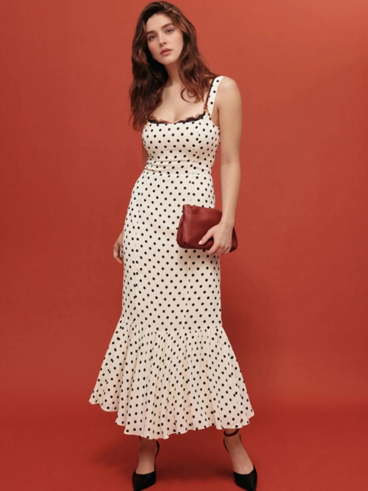Polka Dot Sweetheart Neckline Maxi Dress