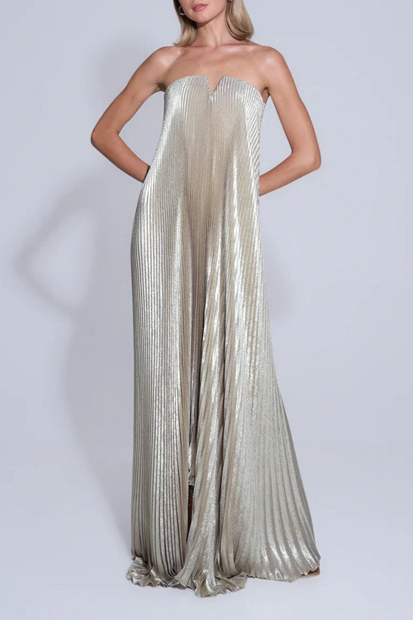 Strapless Edition Pleated Maxi Ball Gown Formal Dress