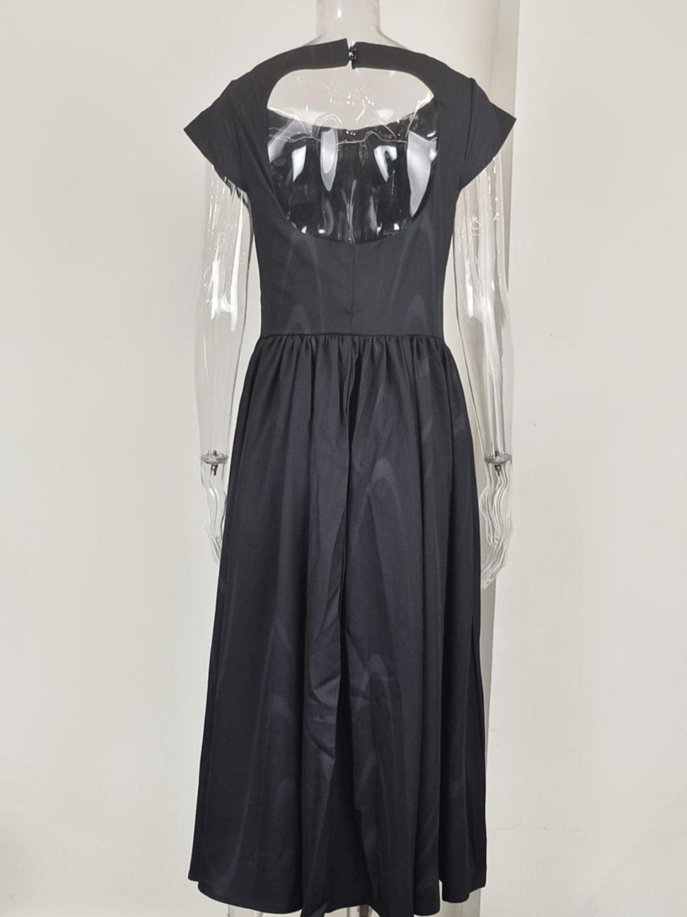 Satin Boat Neck Cap Sleeve Fit and Flare Midi Dress 12