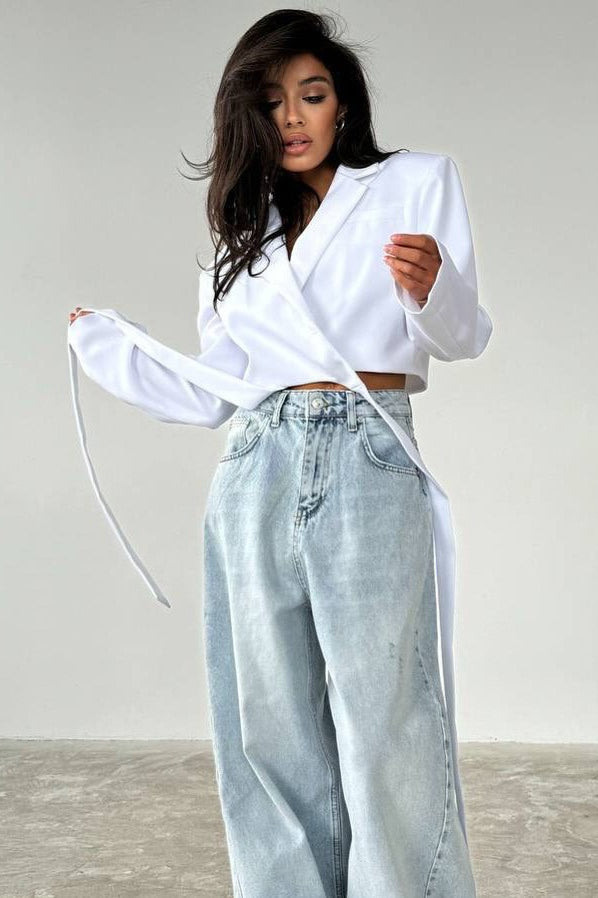 Tie Neck Solid Color Blazer