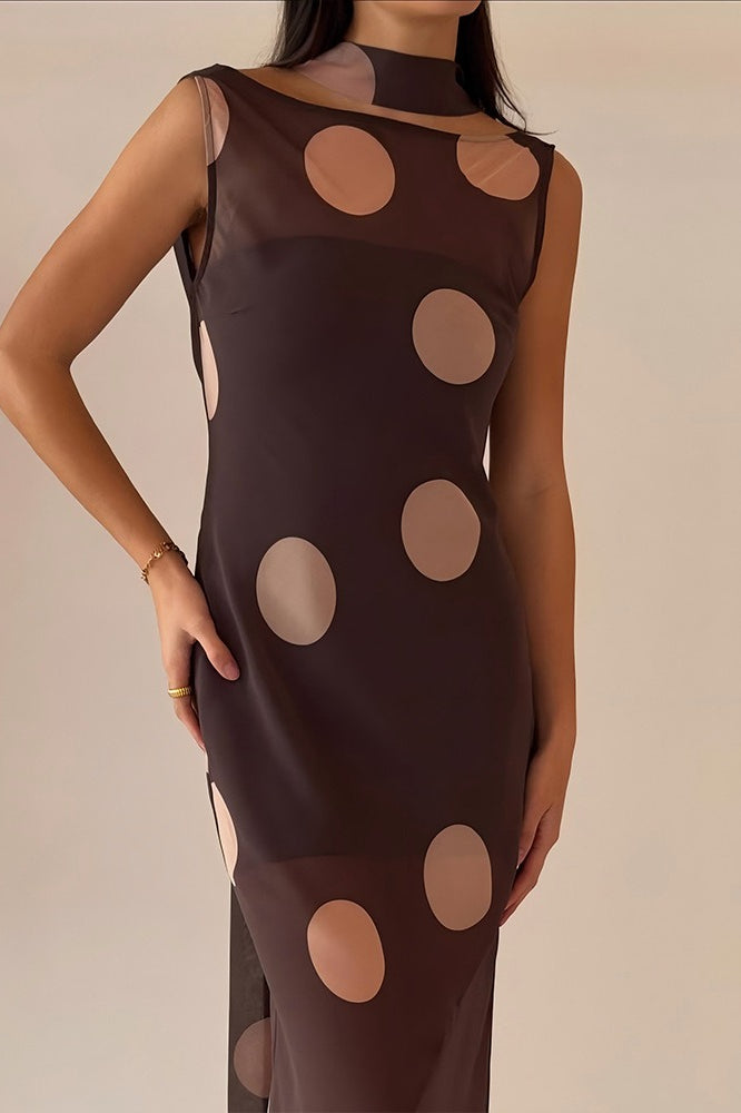Timeless Polka Dot Sleeveless Bodycon Maxi Dress