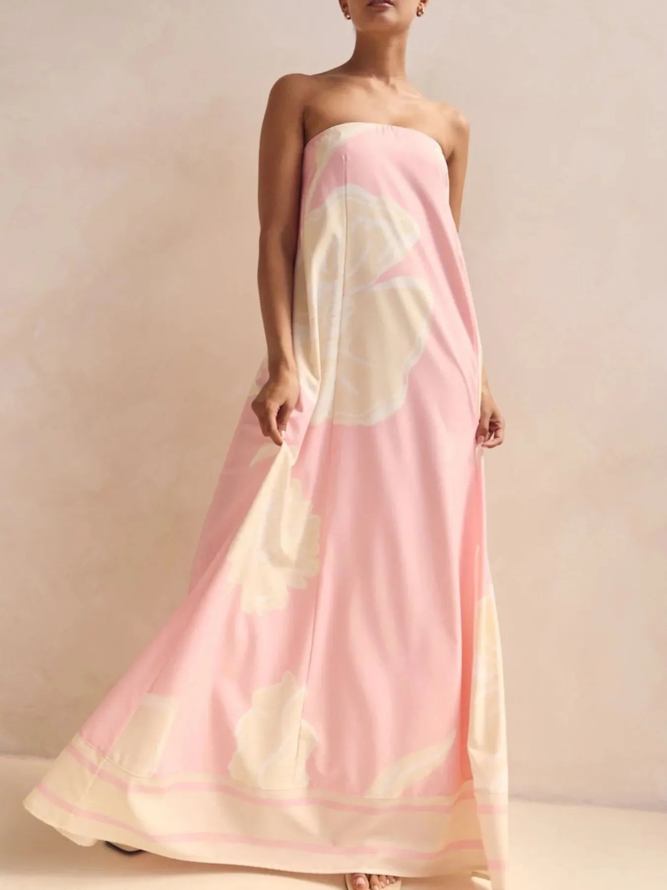 Abstract Striped Print Strapless Flowy Maxi Dress 18