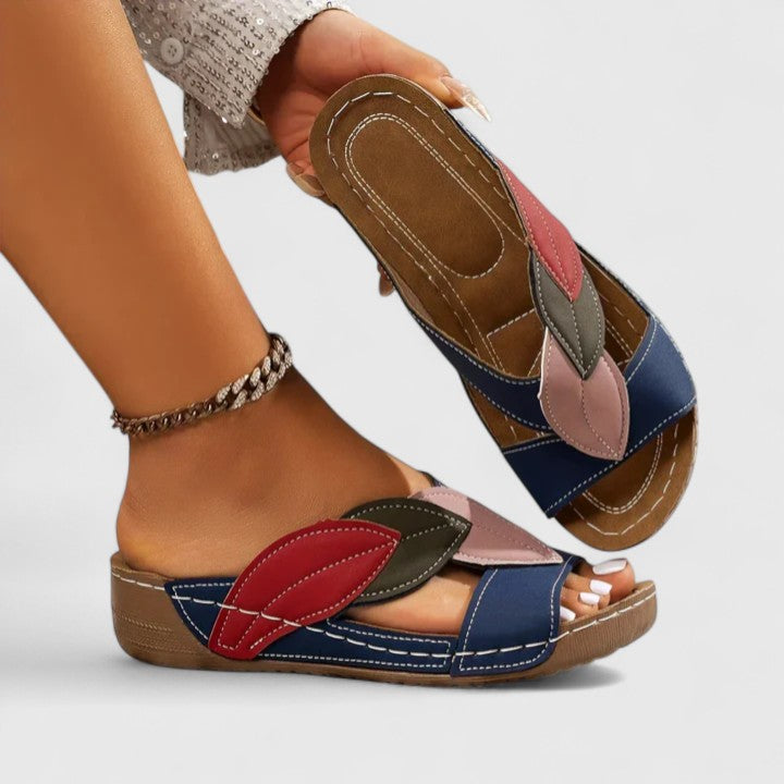 Open Toe Cross Strap Low Wedge Slide Sandals