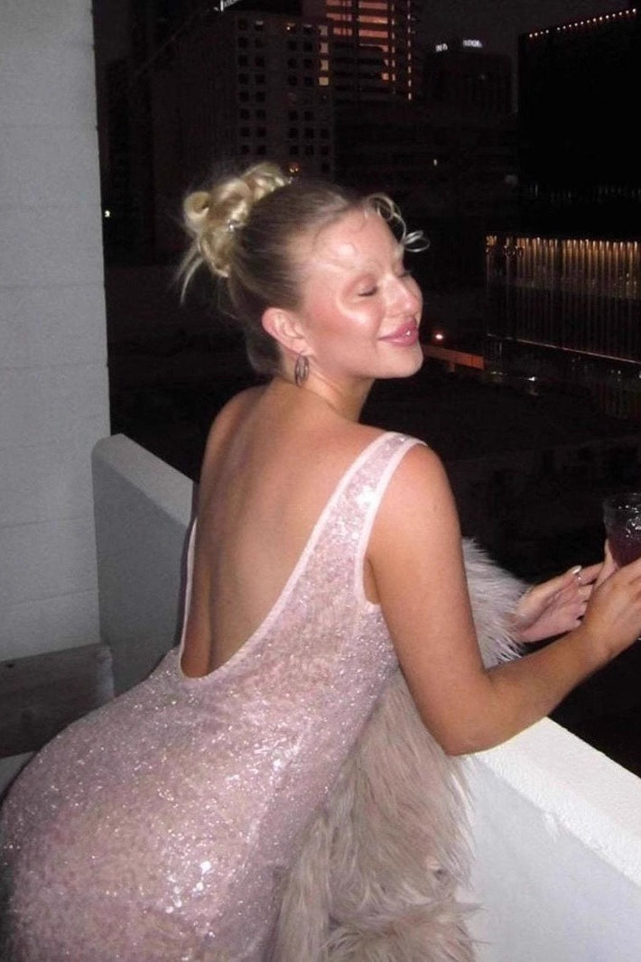 Sequin Scoop Neck Wide Strap Sleeveless Bodycon Maxi Gown