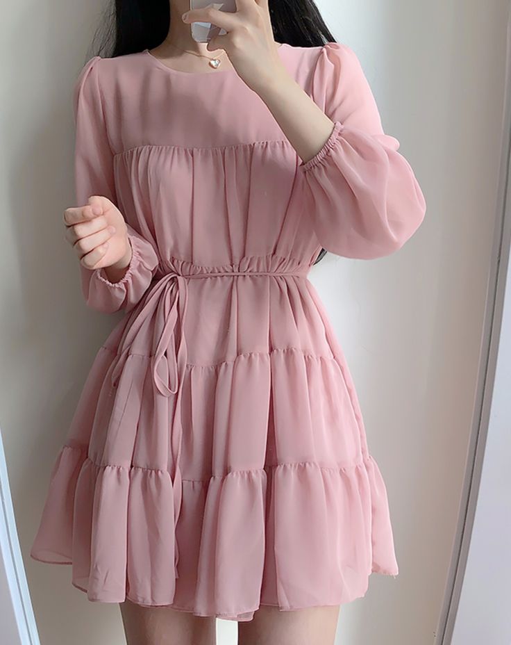 Cute Short Long Sleeves Pink Homecoming Dresses