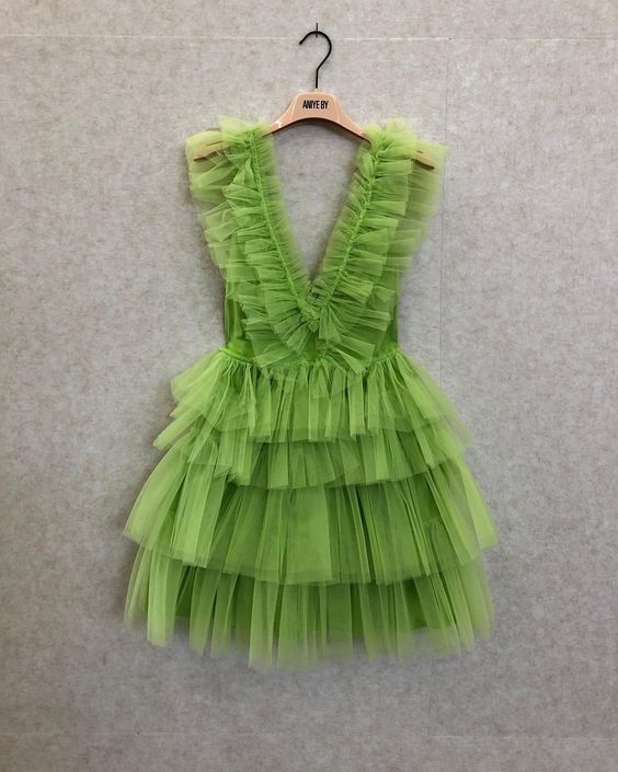 Deep V Neck Green Homecoming Dress