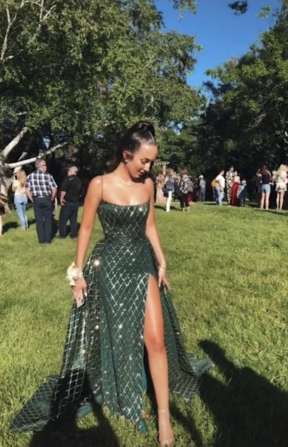 Drak Green Long Prom Dress Women Sexy Dresses Elegant Party Dress