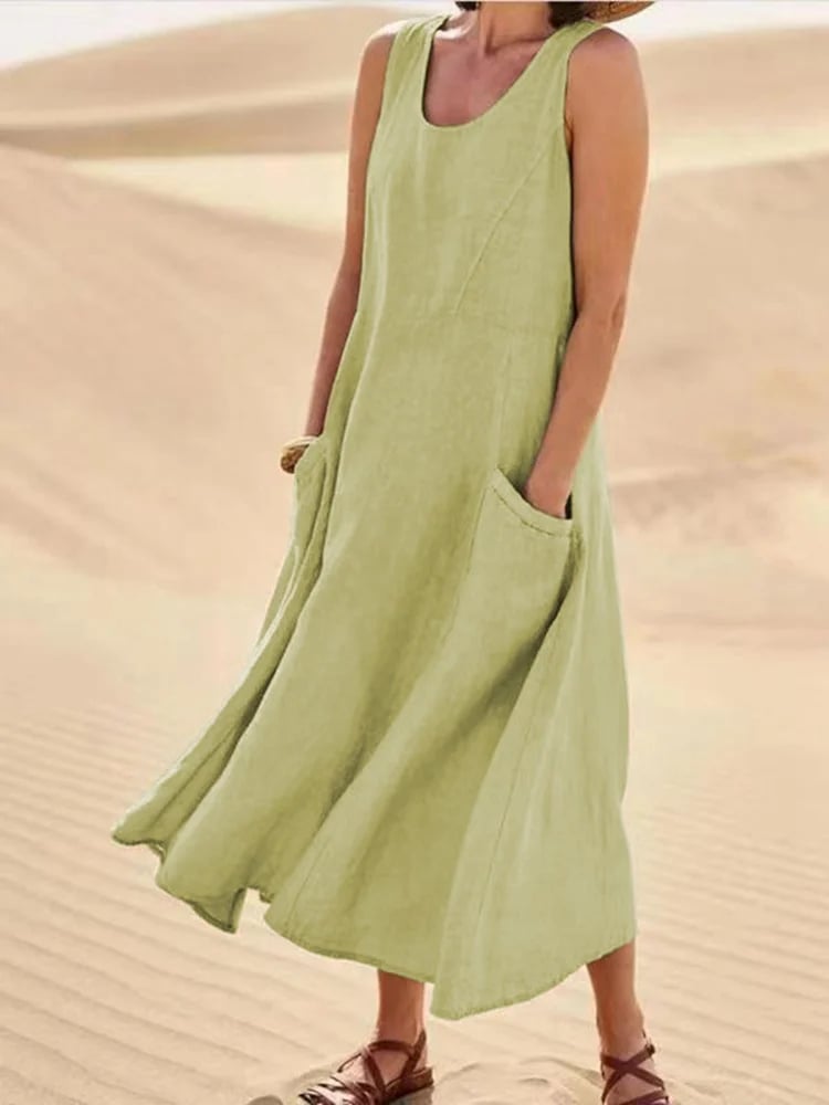 Scoop Neck Side Pocket Maxi Dress and Button Cardigan Two-Piece Set