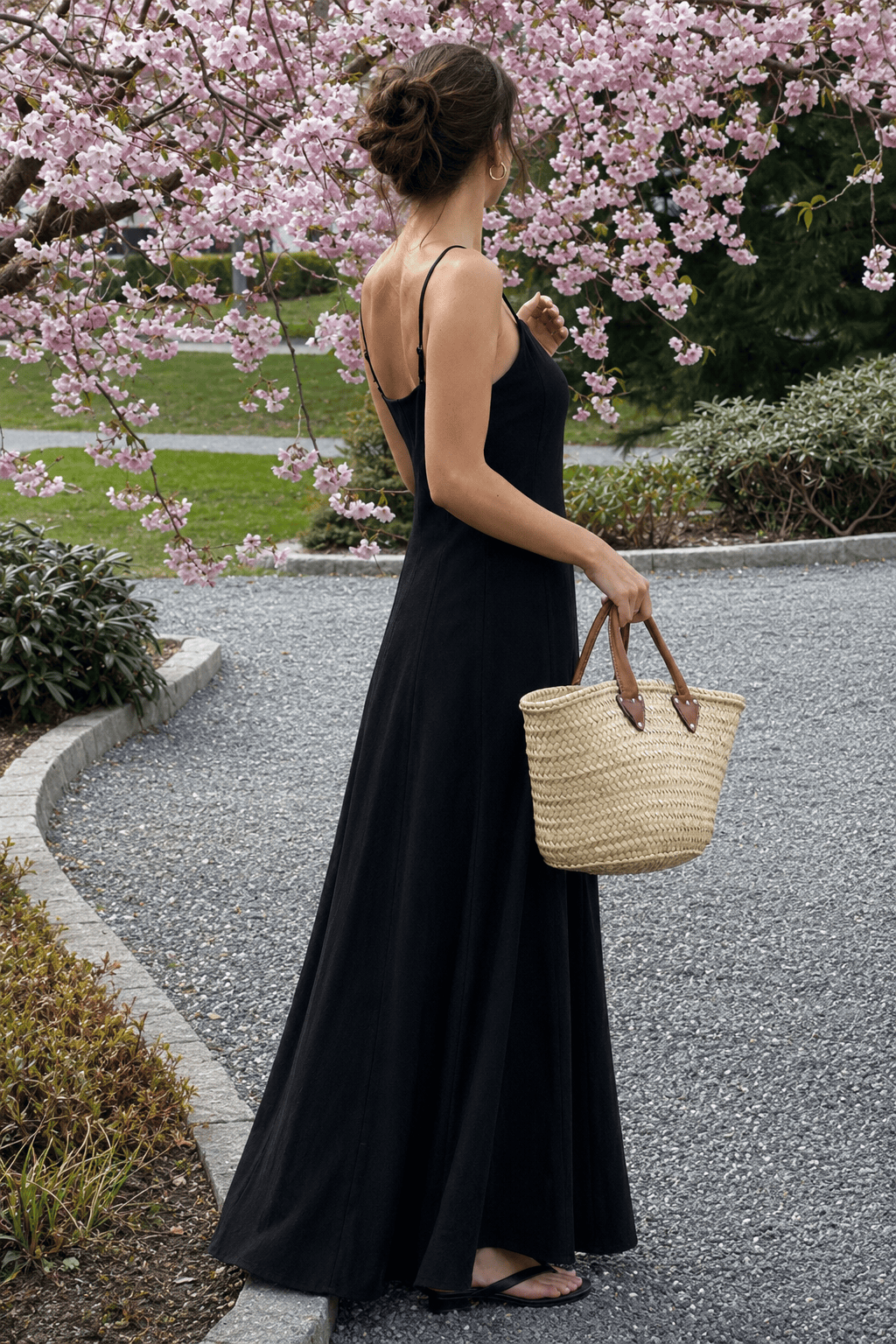 Cotton Panel High Waist Maxi Slip Dress
