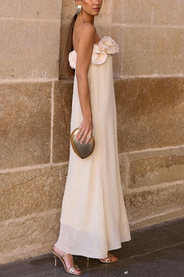 Blooming Flower Applique Elastic Off Shoulder Maxi Dress - View 4