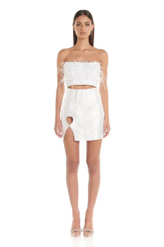 Strapless Sequin Feather Trim Cut Out Bodice Mini Dress 4