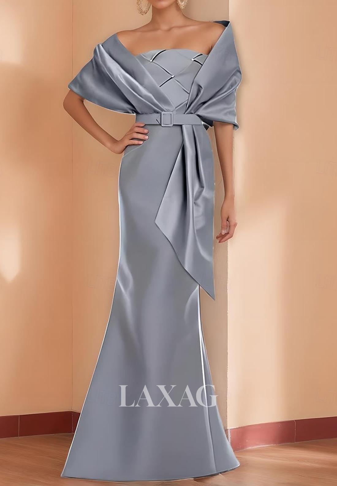Tube Top Sleeveless Mermaid Evening Dress Floor-Length Satin Formal Gowns with Overlay