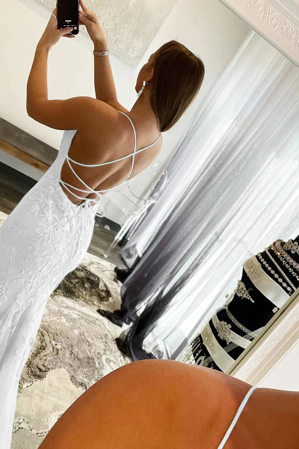 Mermaid Spaghetti Straps Hot Pink Long Prom Dress with Appliques