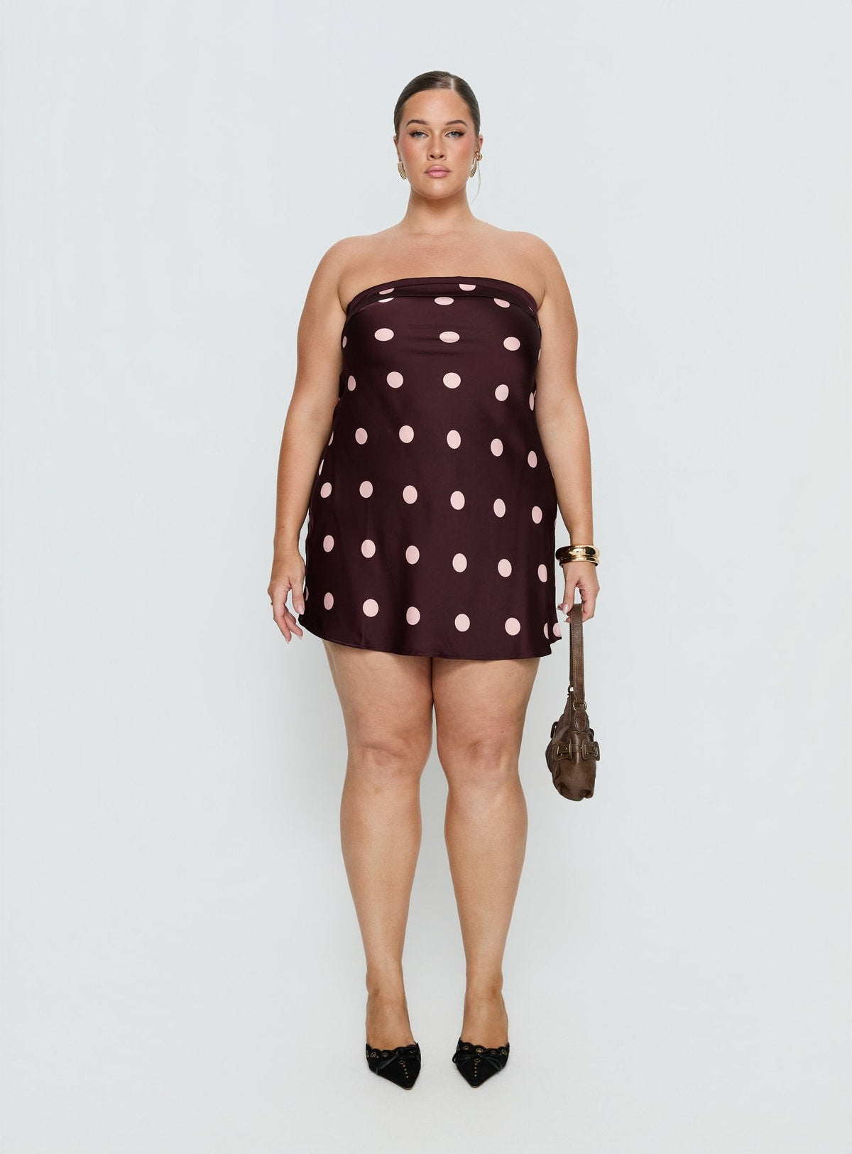 Polka Dot Satin Strapless Open Back Mini Dress 7