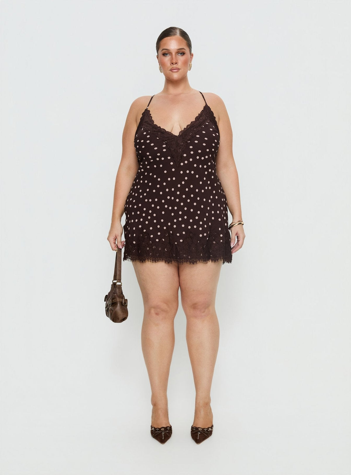 Polka Dot Lace Trim V-Neck Cami Slip Mini Dress 7