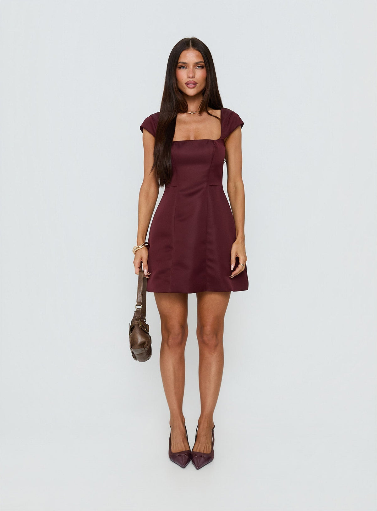 Square Neck Cap Sleeve Paneled A-Line Mini Dress 6