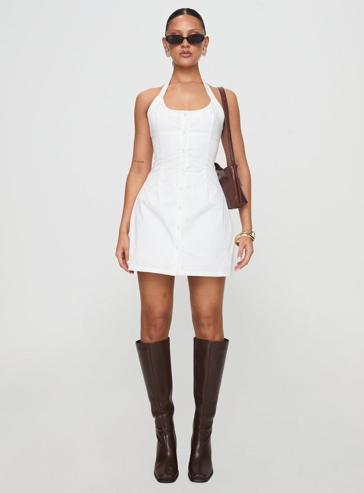 Scoop Neck Sleeveless Button Front Fitted Mini Dress 7