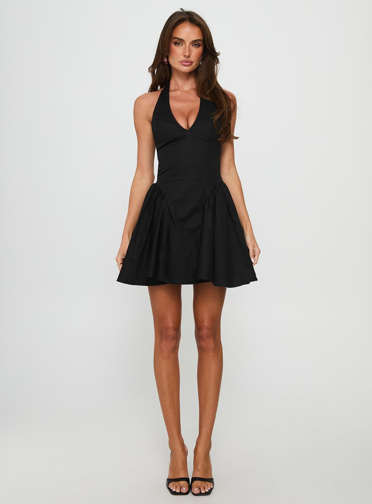 Halter V-Neck Drop Waist Pleated Flare Mini Dress 6