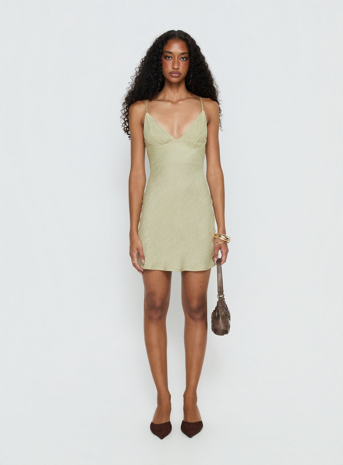 Textured Satin Cowl Neck Strappy Open Back Slip Mini Dress 7