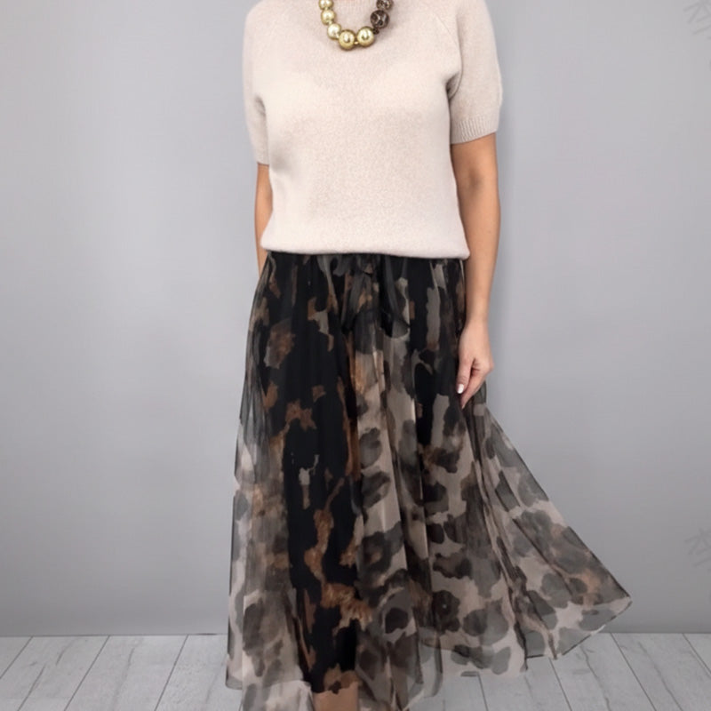 Velessa™ | Leopard Flowy Skirt and Sweater Set