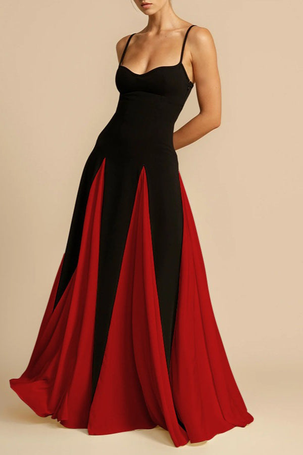 Spaghetti Strap Sweetheart Panelled Fit and Flare Maxi Gown