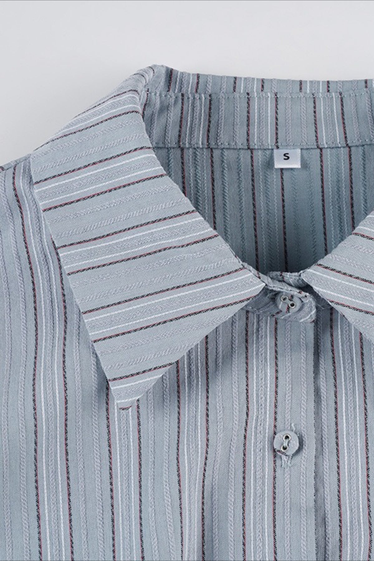 Striped Collared Long Sleeve Button Front Split Hem Fitted Shirt 4