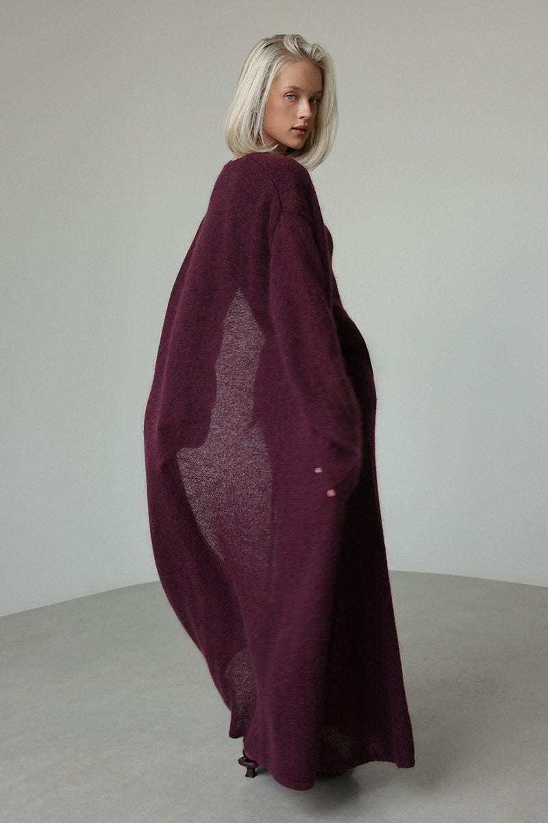 Longline Open Front Cardigan and Crew Neck Knit Maxi Dress Two Piece Set 6