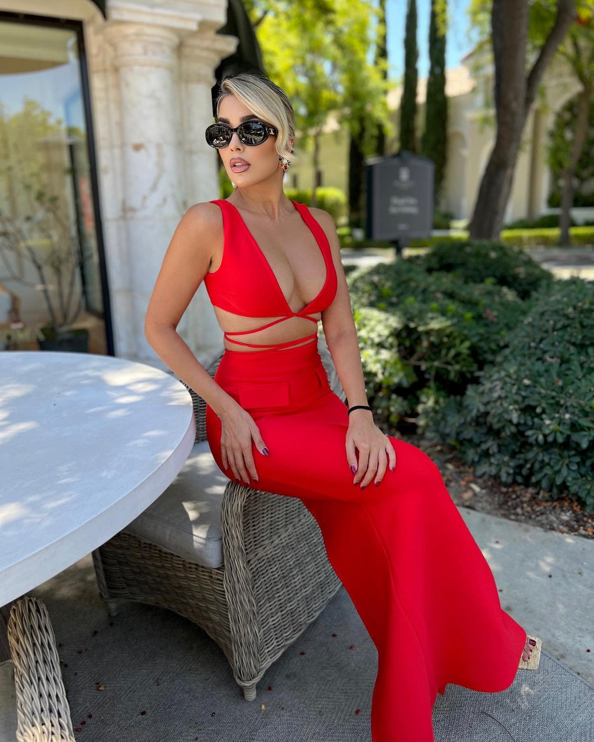 Deep V-Neck Wrap Tie Crop Top and Maxi Skirt Two Piece Set 28