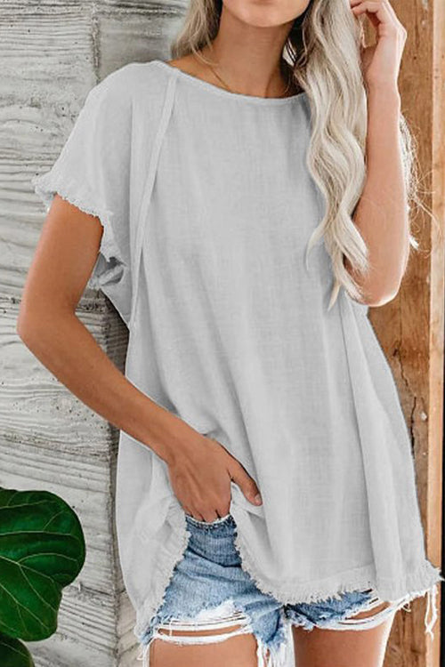 Raw Edge O Neck Short Sleeve T Shirt