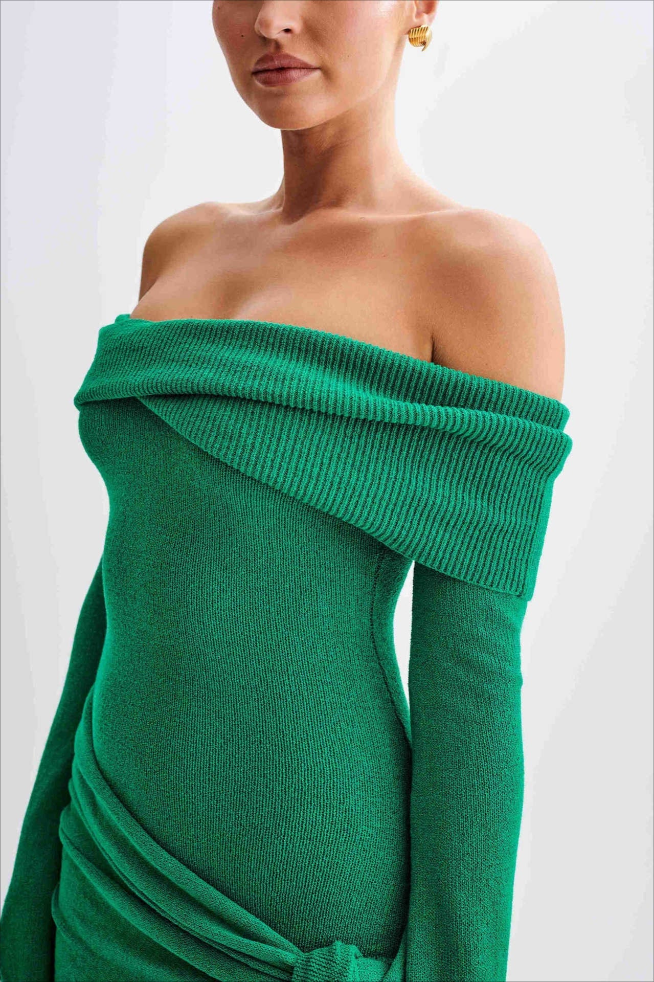 Off Shoulder Tie Knit Sweater Dress