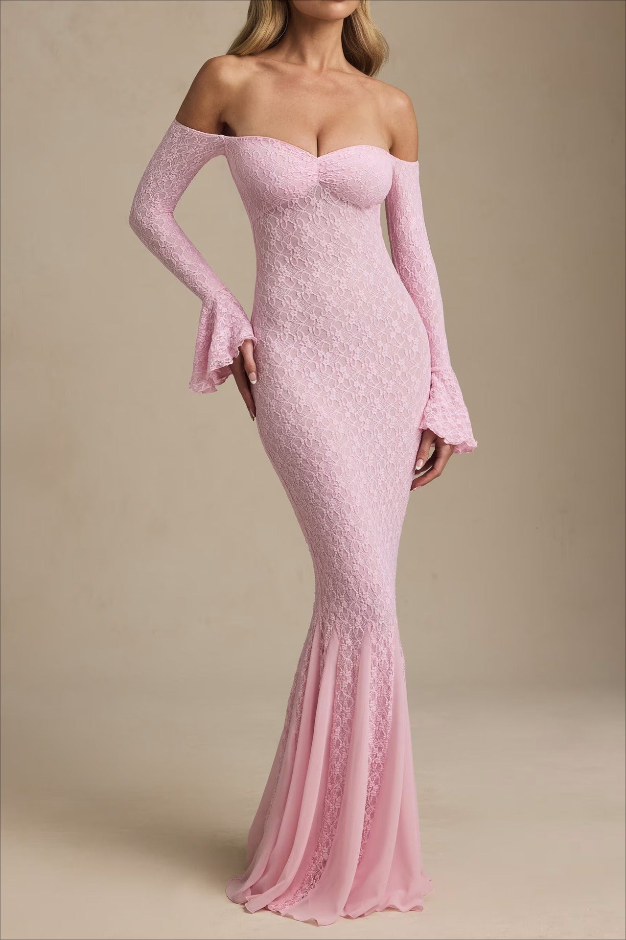 Sequin Off Shoulder Long Sleeve Mermaid Maxi Dress