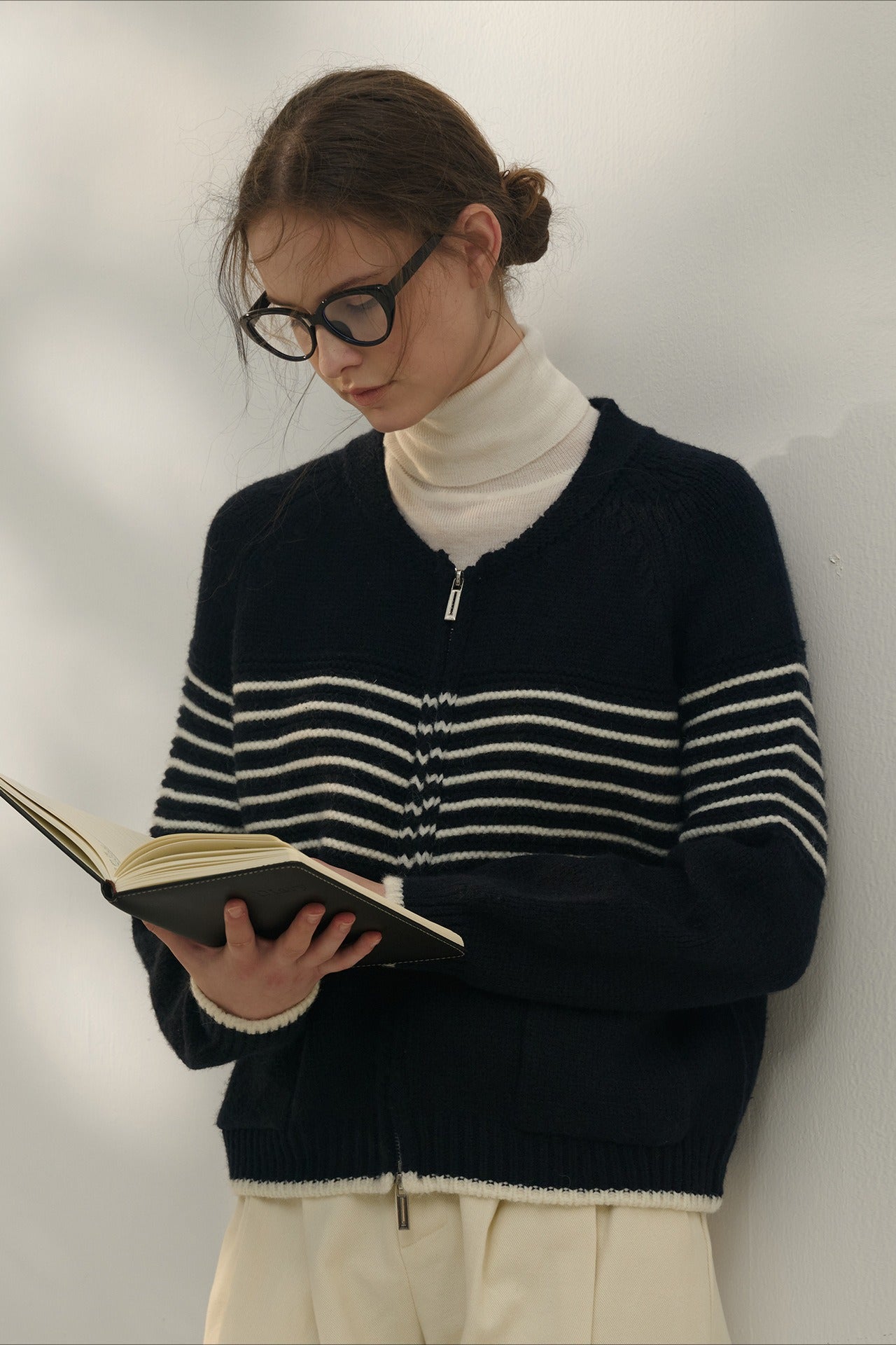 Retro Stripe Zip VNeck Knit Top