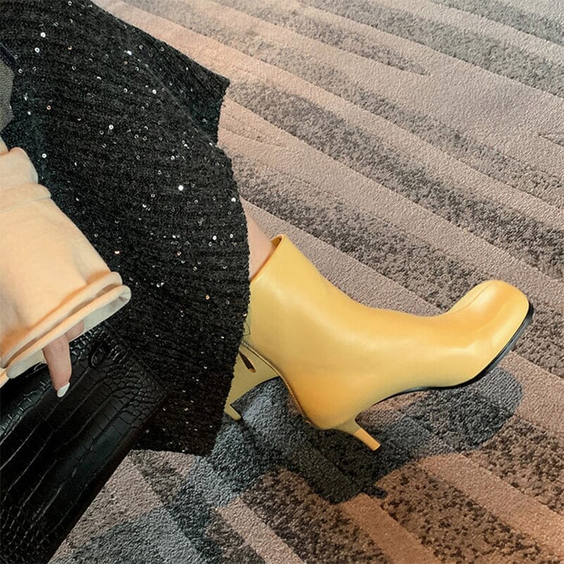 Sheepskin Slimming Boots Elegant Glove-Like Ankle Boots Sculptural Heel Back Zipper Boots