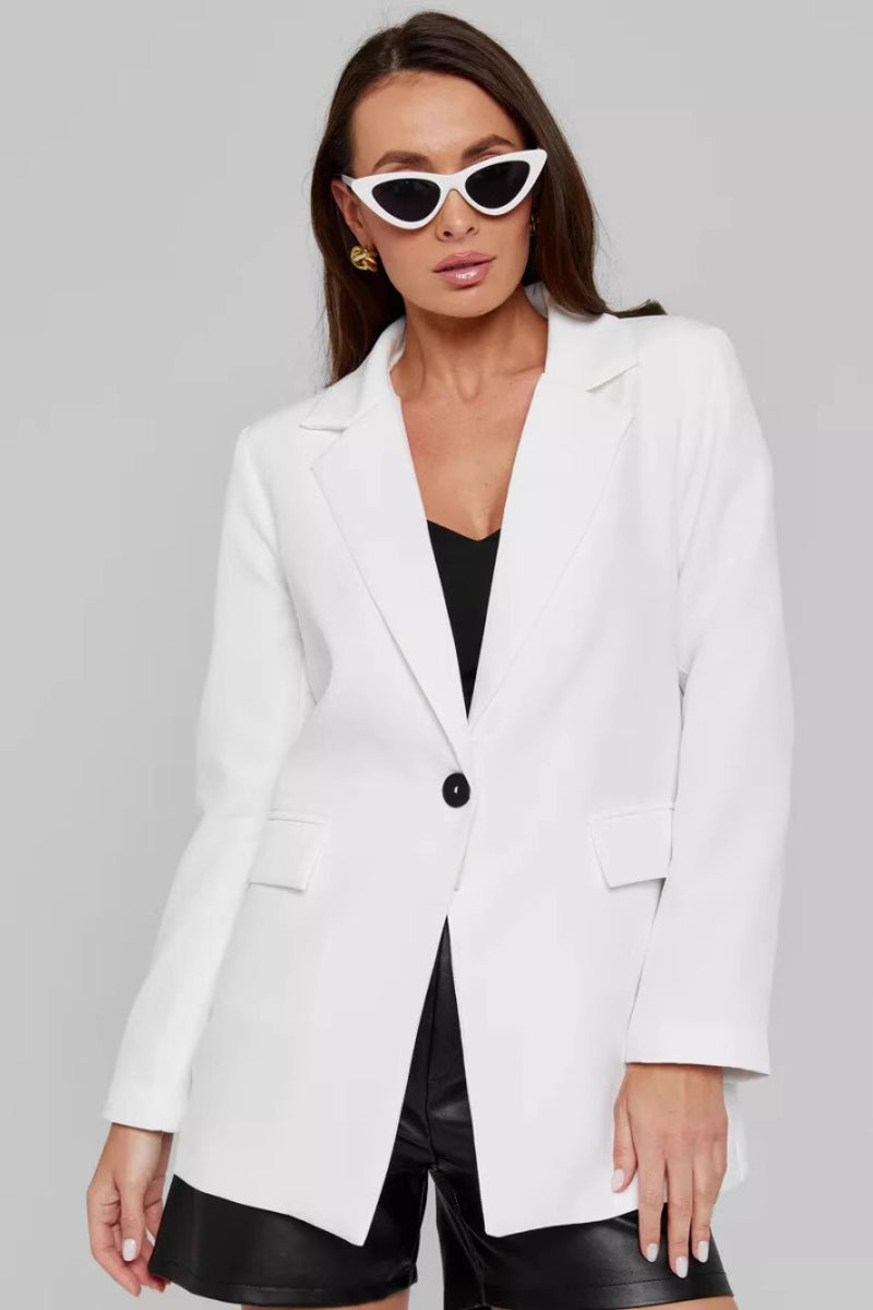 Notch Lapel Single Button Flap Pocket Longline Blazer 3