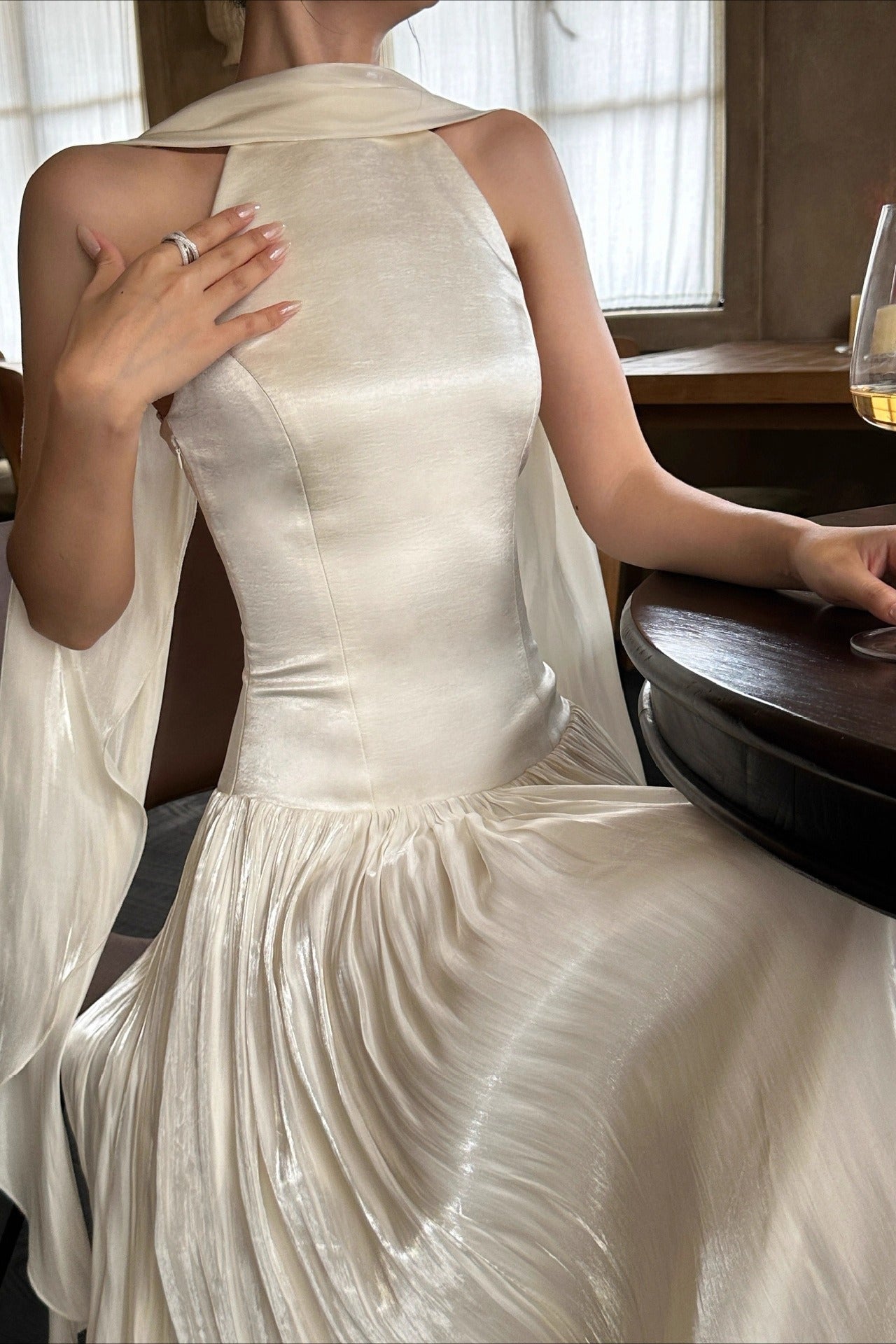 French Waist Tie Maxi Prom Dress