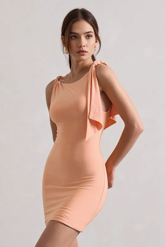 Solid Bodycon Twist Mini Party Dress