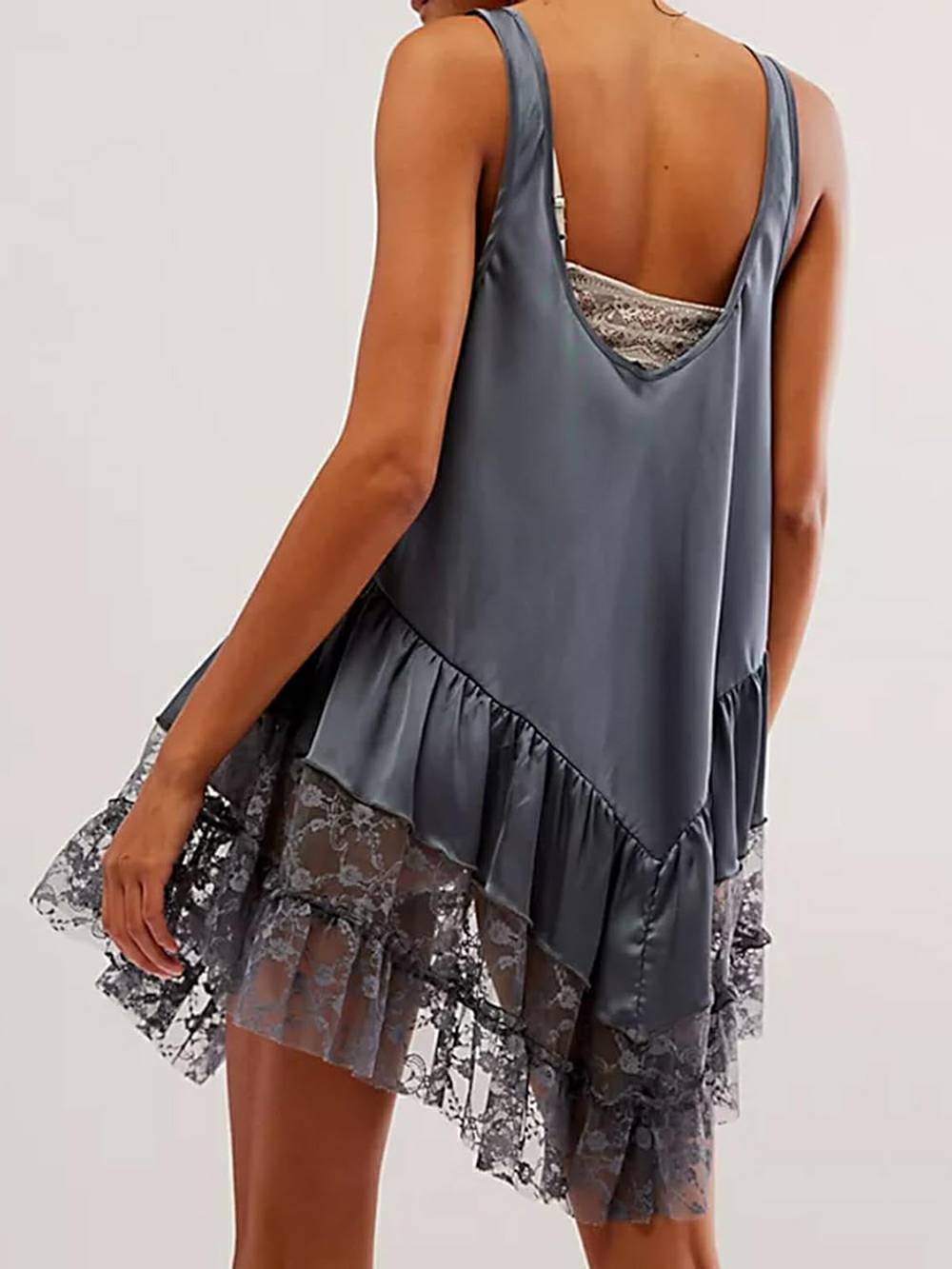 Oversized Teddy Knit Sweater and Lace Hem Mini Dress Two Piece Set 8
