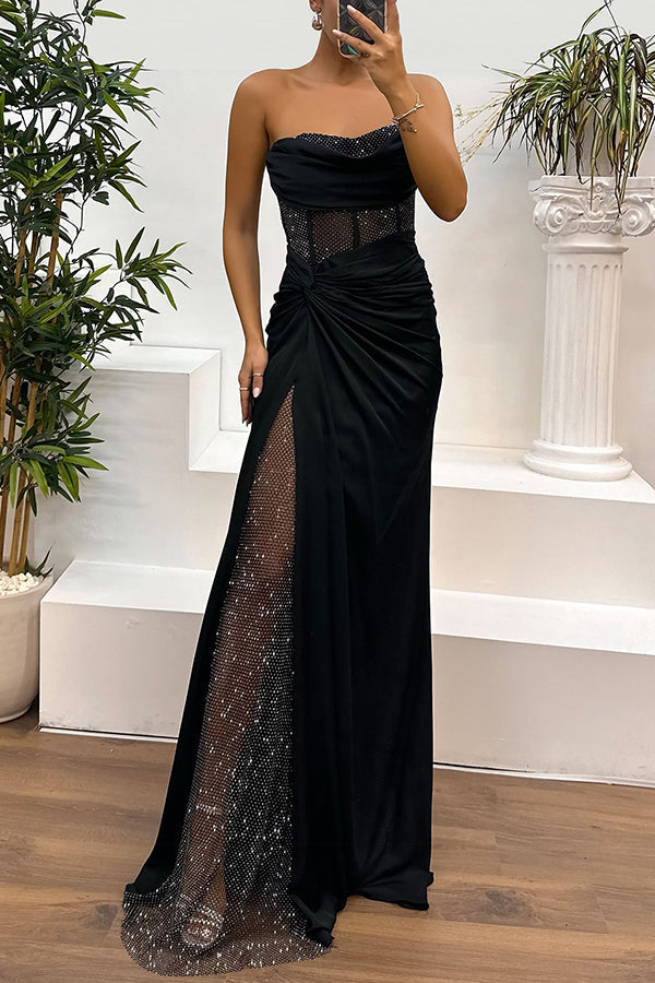 Mesh Sheer Long Sleeve High Neck Midi Dress - View 5