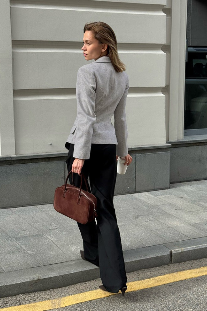 Charcoal Gray Tailored Waist Blazer