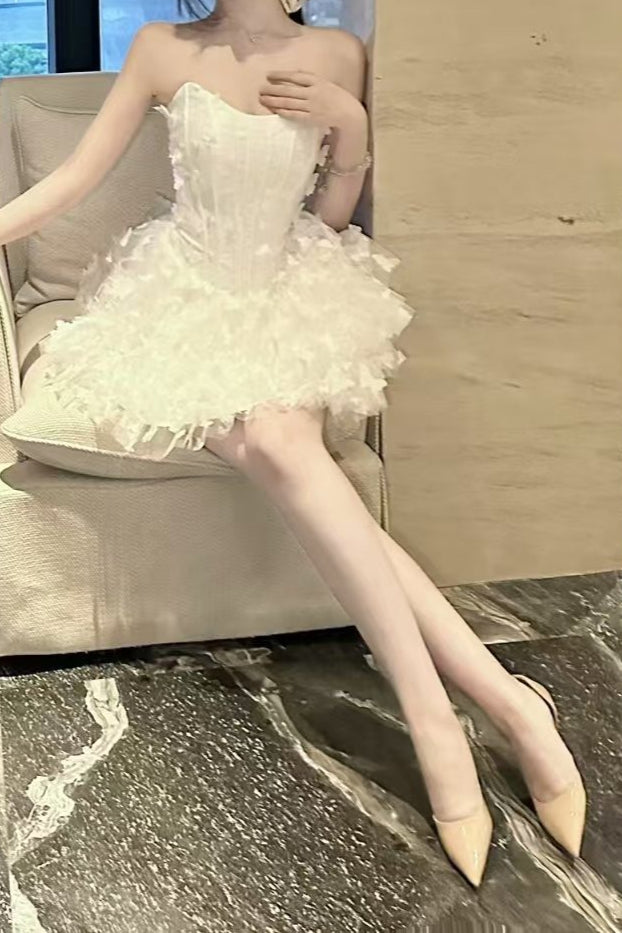 Strapless Corset Butterfly Appliqué Tulle Ruffle Mini Dress
