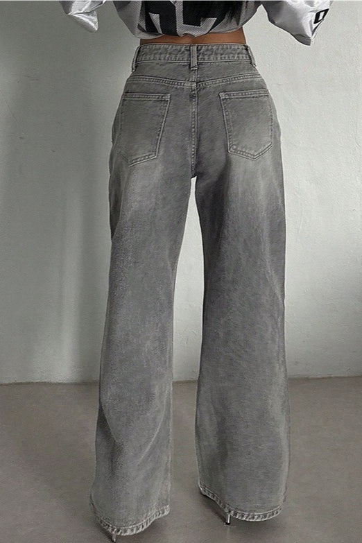 High-Waist Vintage Washed Straight-Leg Denim Jeans