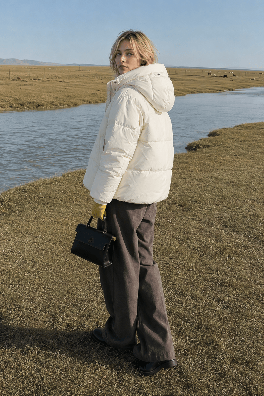 Cropped Plush Lined Oversized Puffer Jacket