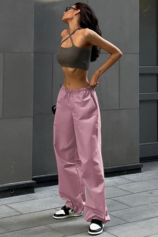 Low Rise Drawstring Waist Loose Straight Leg Parachute Pants 4