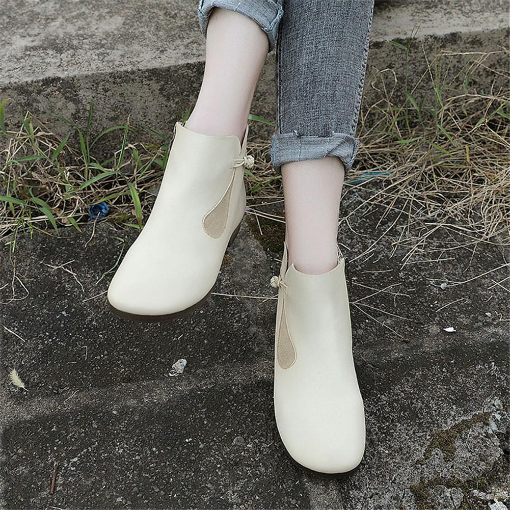 Mori Style Elegant Ankle Booties Low Heel Handmade Work Combat Boots Black/Coffee/Beige