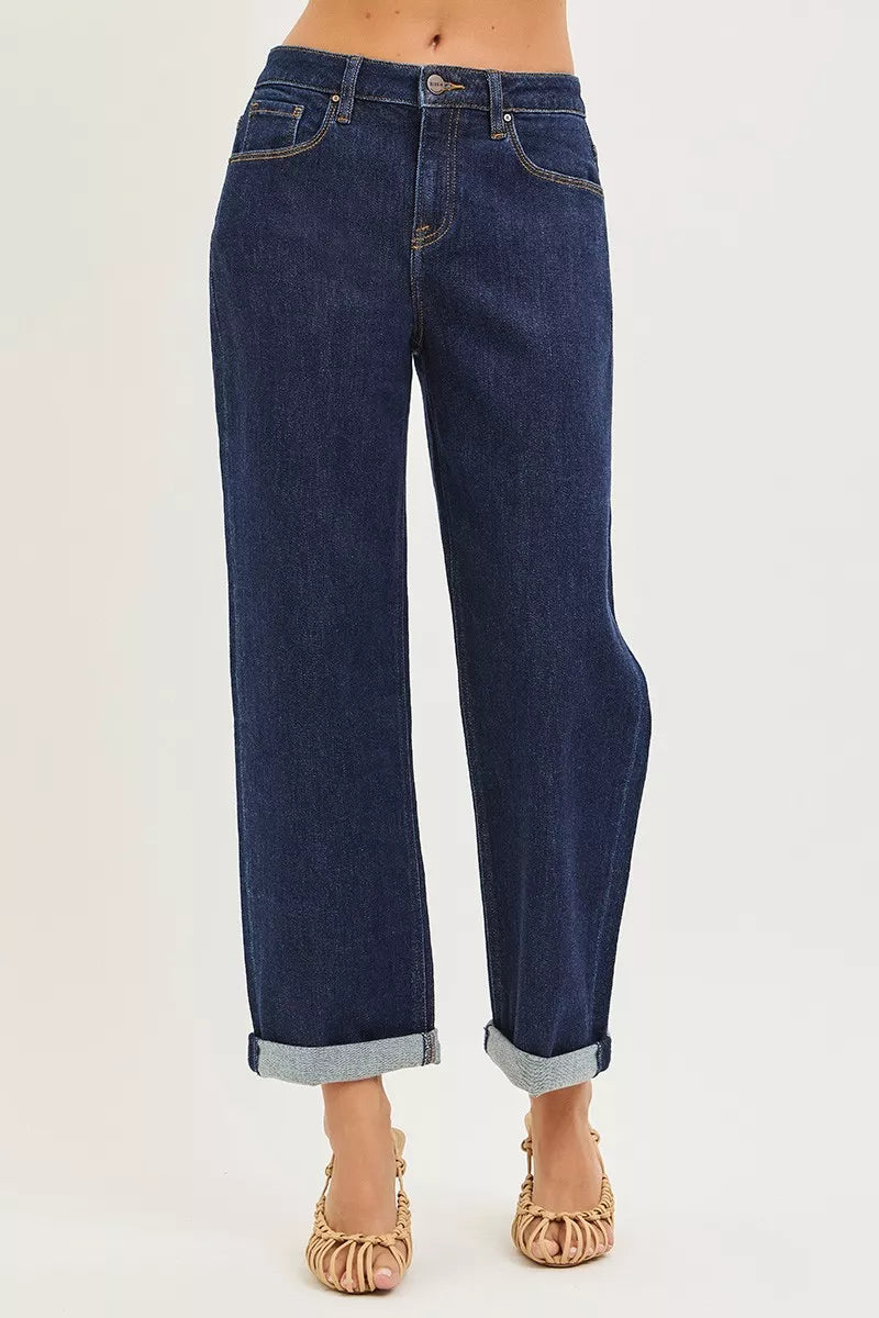 RISEN Slouchy Cropped Boyfriend Jeans With Cuffed Hem